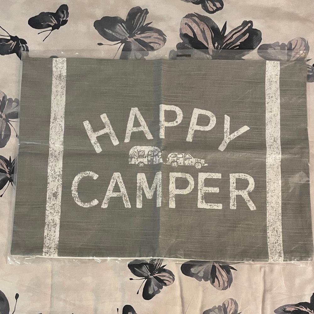 Pottery Barn Airstream “HAPPY CAMPER” Pillow Cover, NWT